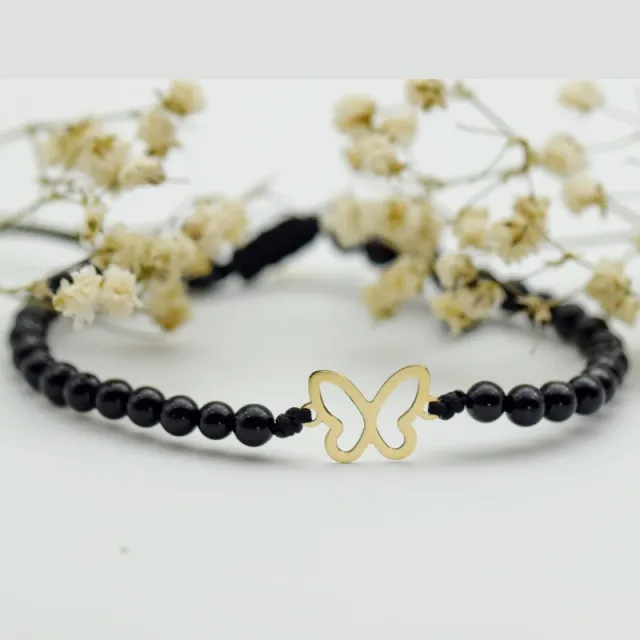 Margeluta.dincristal Fluturas bratara onix aur 14K reglabila