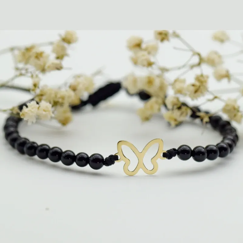 Margeluta.dincristal Fluturas bratara onix aur 14K reglabila