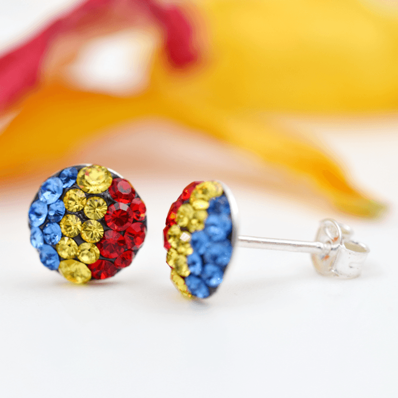 Margeluta.dincristal cercei Chaton Ball Tricolor șurub argint