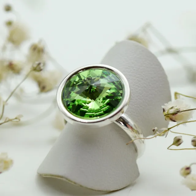 Margeluta.dincristal Rivoli inel reglabil argint 925 peridot