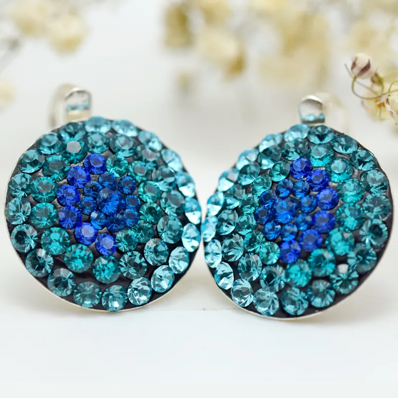 Margeluta din cristal Chaton Queen Turquoise cercei argint 18 mm