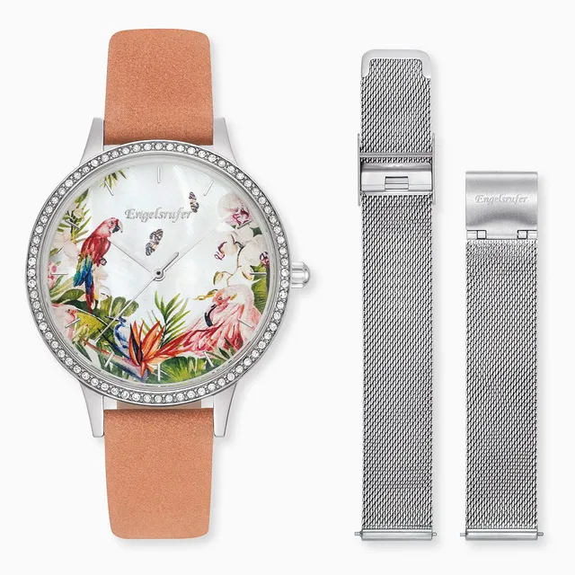 Engelsrufer Paradise set ceas damă sidef coral + mesh