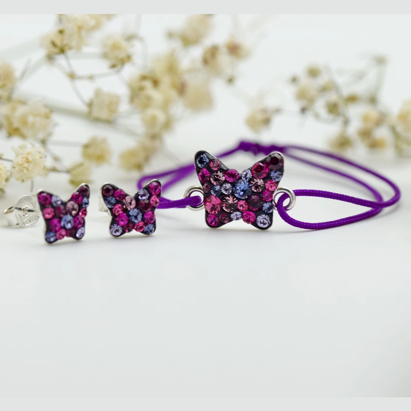 Margeluta.dincristal Mini Butterfly set cercei + brățară argint 925