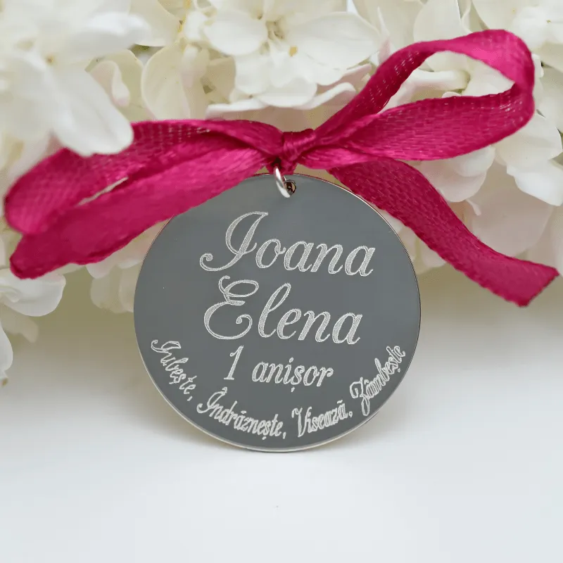 Margeluta.dincristal banut botez pandantiv argint personalizat 2,2 cm
