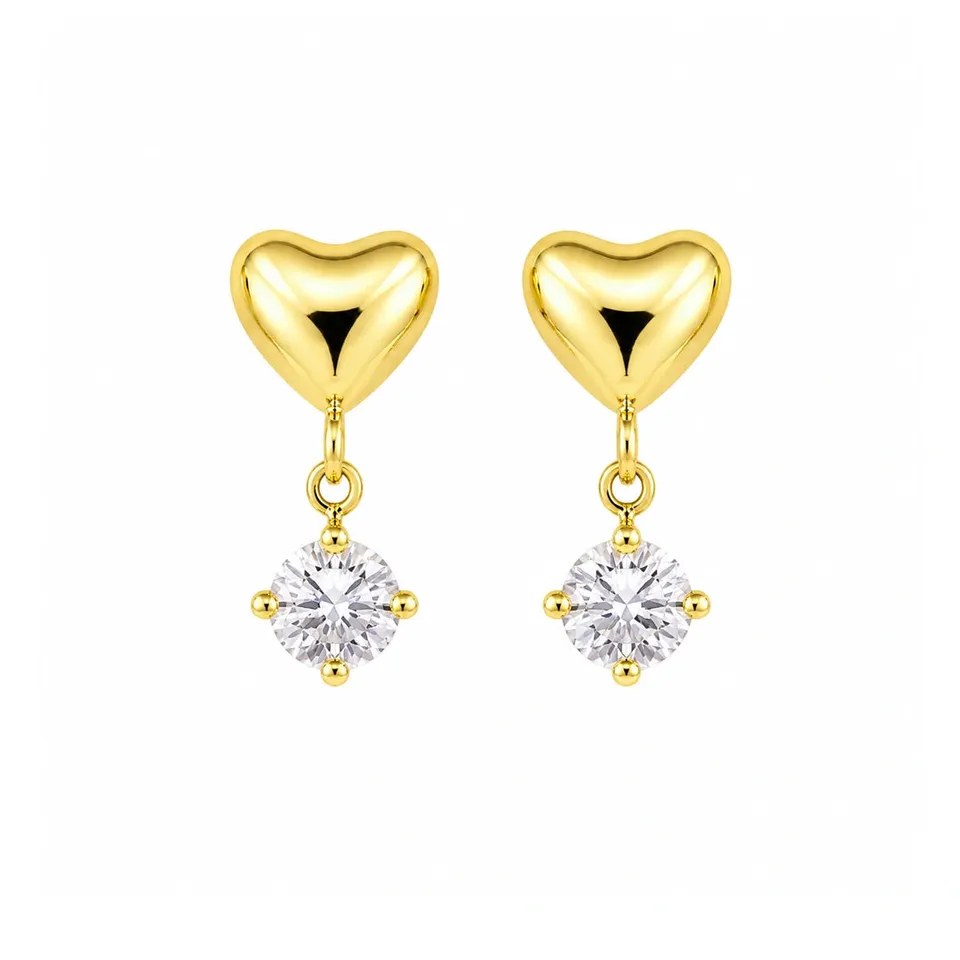 Rafini Crystal Heart Gold cercei placati aur 18K