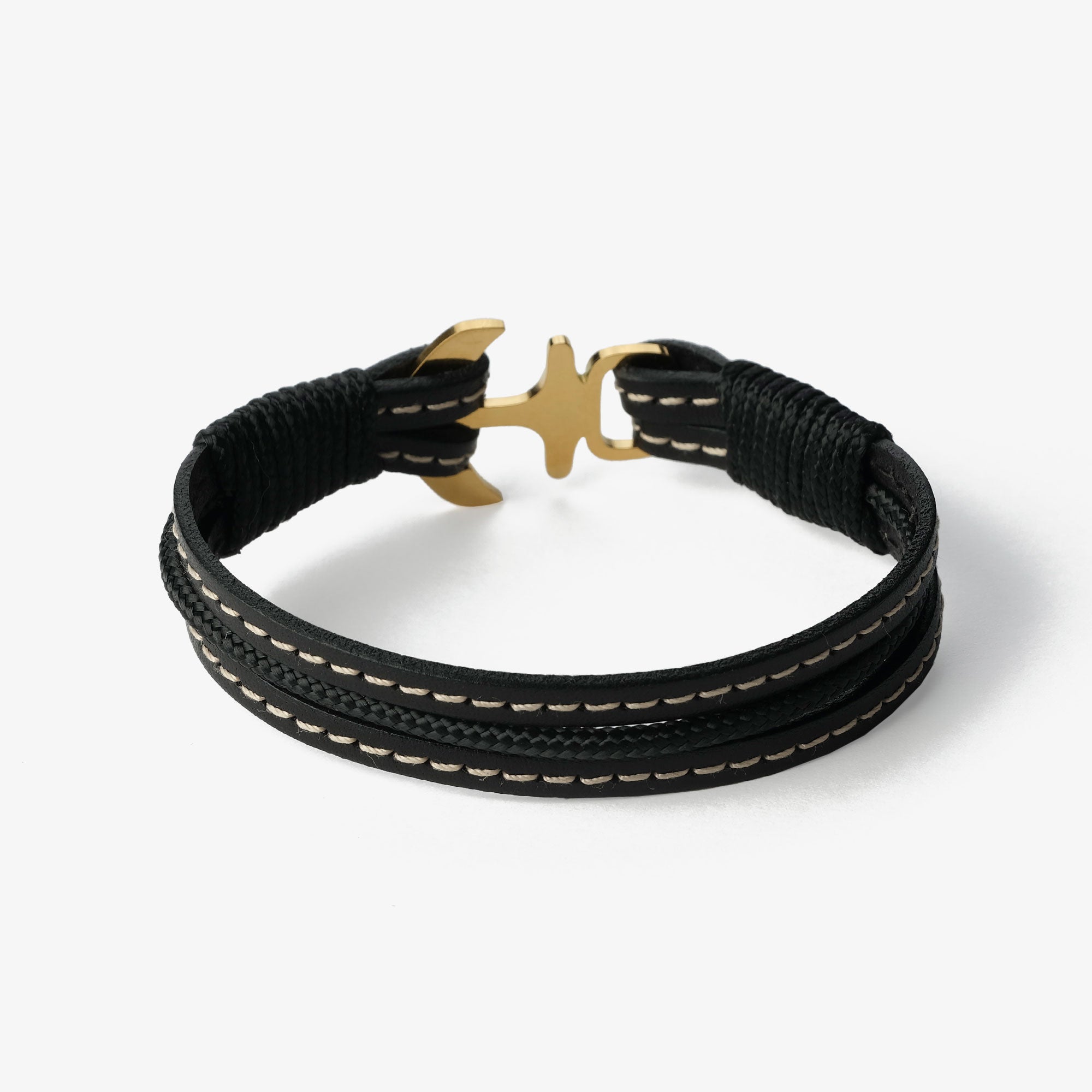 Old Skipper Midnight Elegance brățară piele neagră ancoră aurie