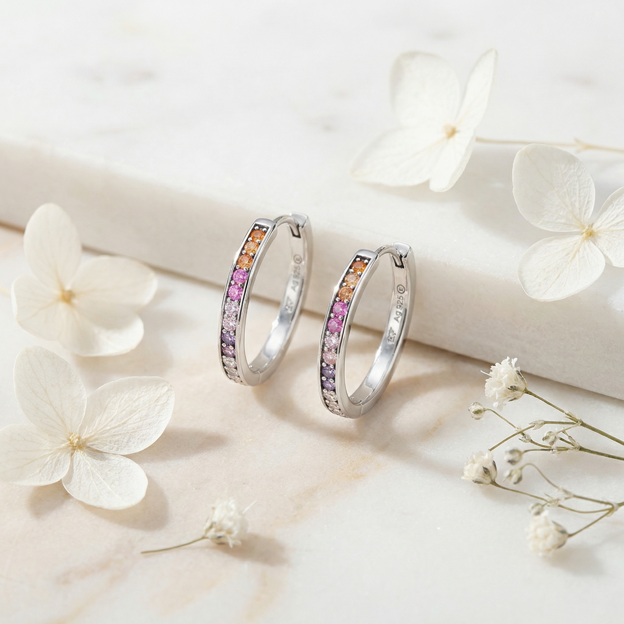 Engelsrufer Regenbogen cercei creole argint zirconia multicolor