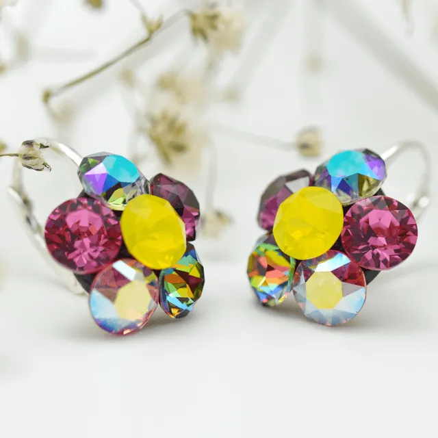 Margeluta.dincristal Chaton Flower cercei argint 925 leverback