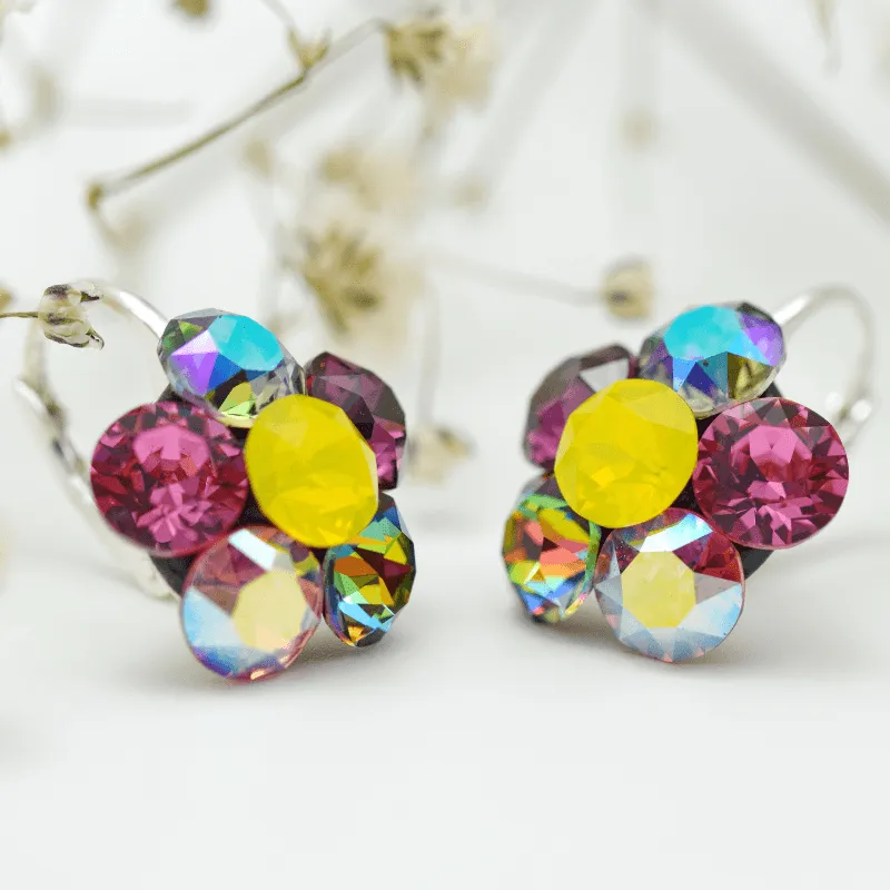 Margeluta.dincristal Chaton Flower cercei argint 925 leverback