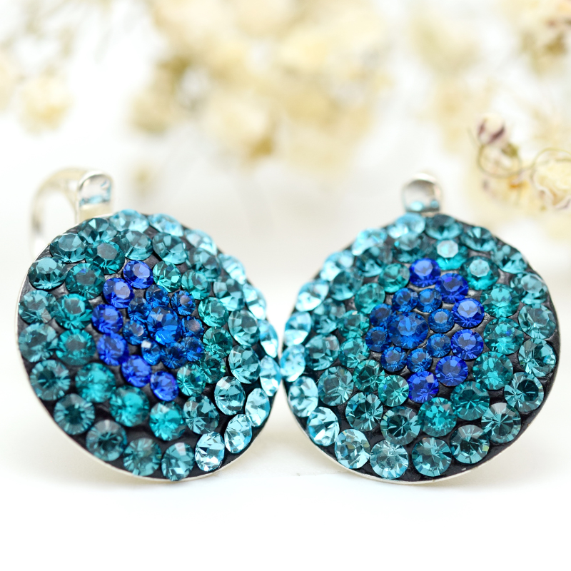 Margeluta din cristal Chaton Queen Turquoise cercei argint 18 mm
