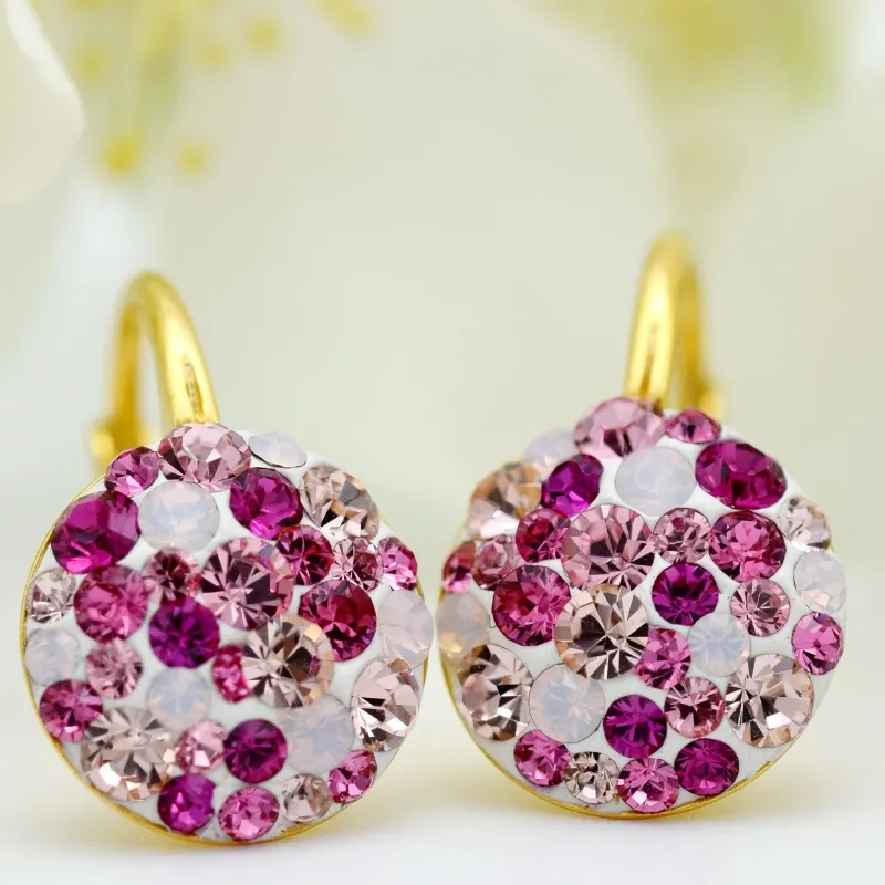 Margeluta.dincristal Chaton Ball Fuchsia White Opal cercei aurit 12 mm