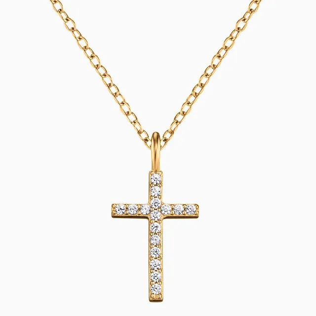 Engelsrufer Kreuz colier argint 925 placat aur cu zirconia