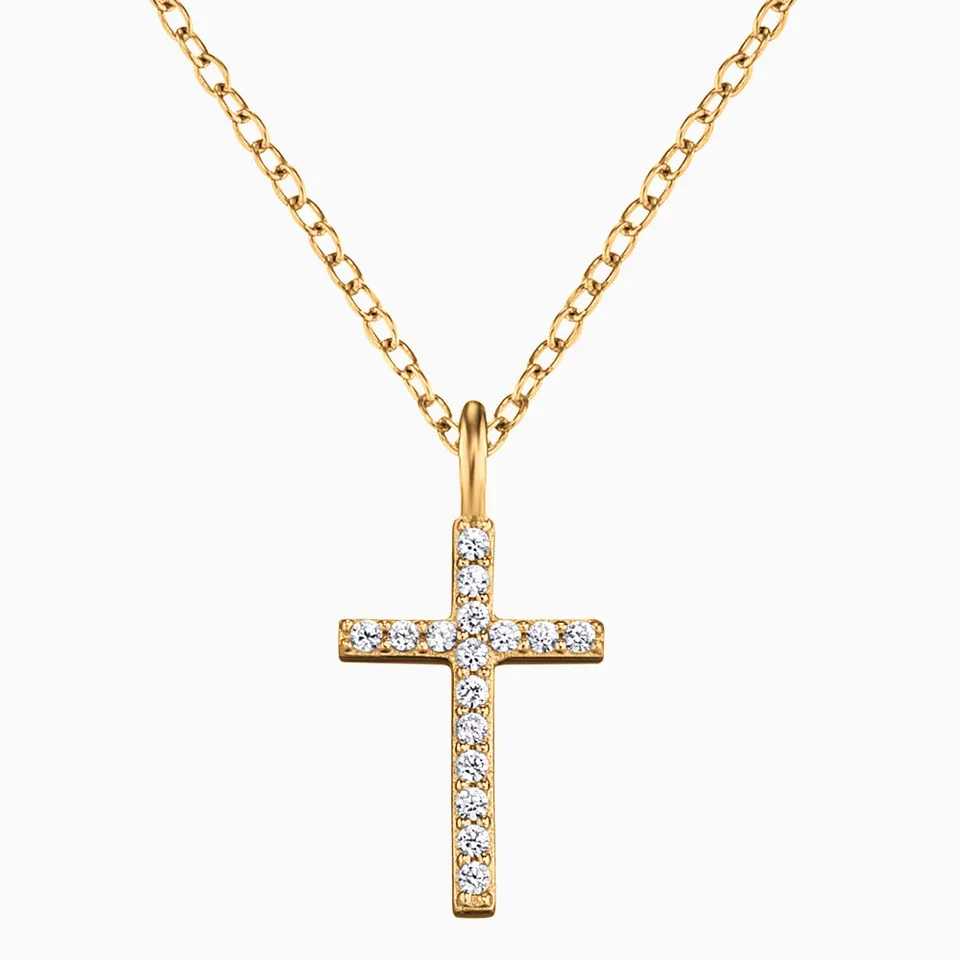 Engelsrufer Kreuz colier argint 925 placat aur cu zirconia