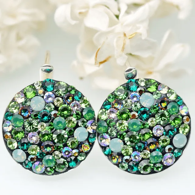 Mărgeluța din cristal Chaton Queen Green cercei argint 925 manuali