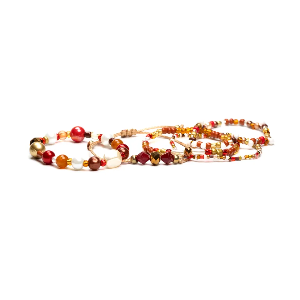 CrisFeather Pearls Touch set 5 brățări perle alb roșu auriu