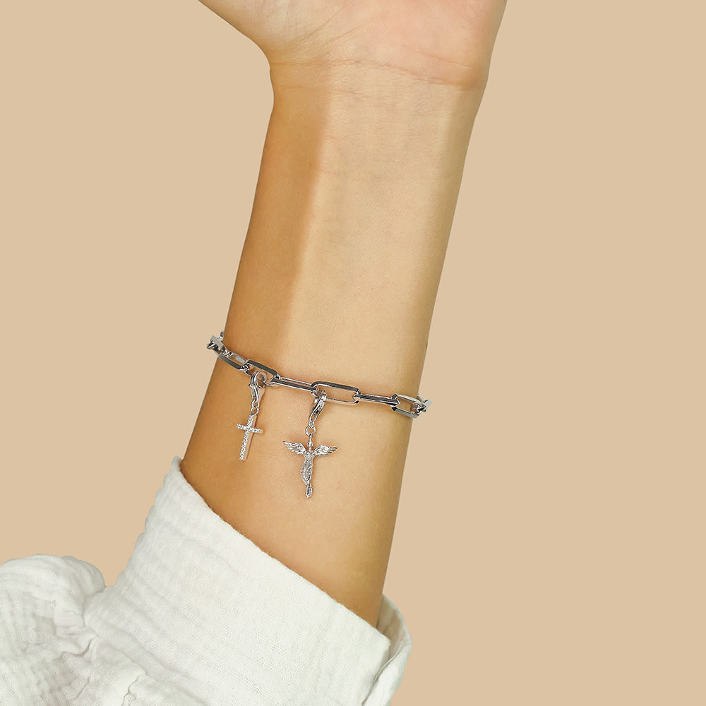 Engelsrufer Cruce charm argint placat aur cu zirconia