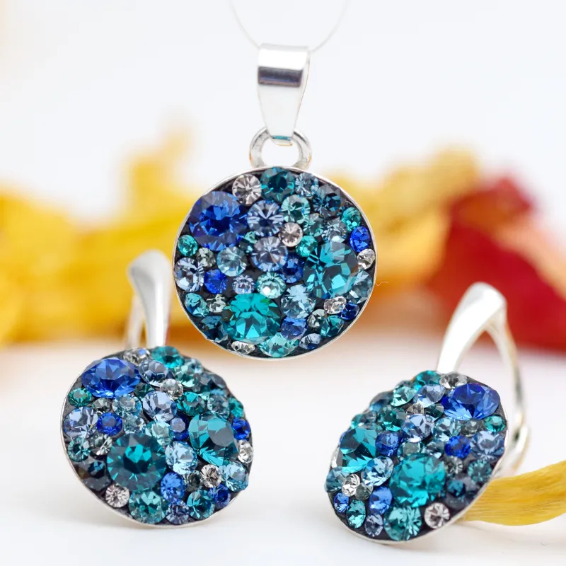 Margeluta.dincristal Chaton Regal Turquoise set argint 925 leverback