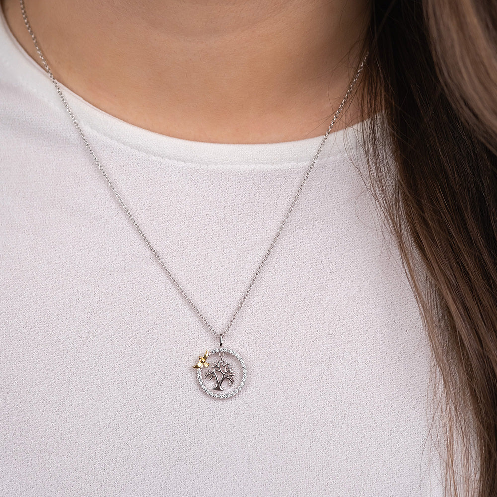 Engelsrufer Tree of Life Pasare colier argint bicolor zirconia