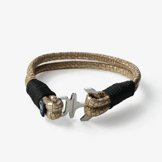 Old Skipper Golden Serpent bratara piele ancora auriu-negru
