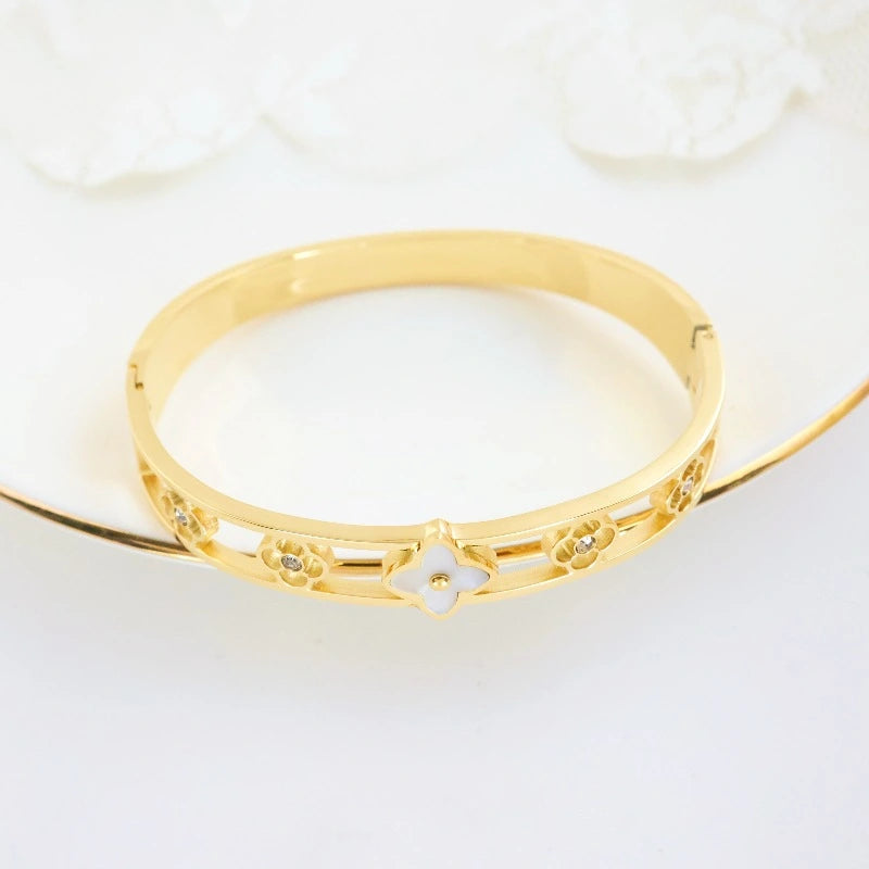 Rafini Love Flowers brățară albă reglabilă aur 18K