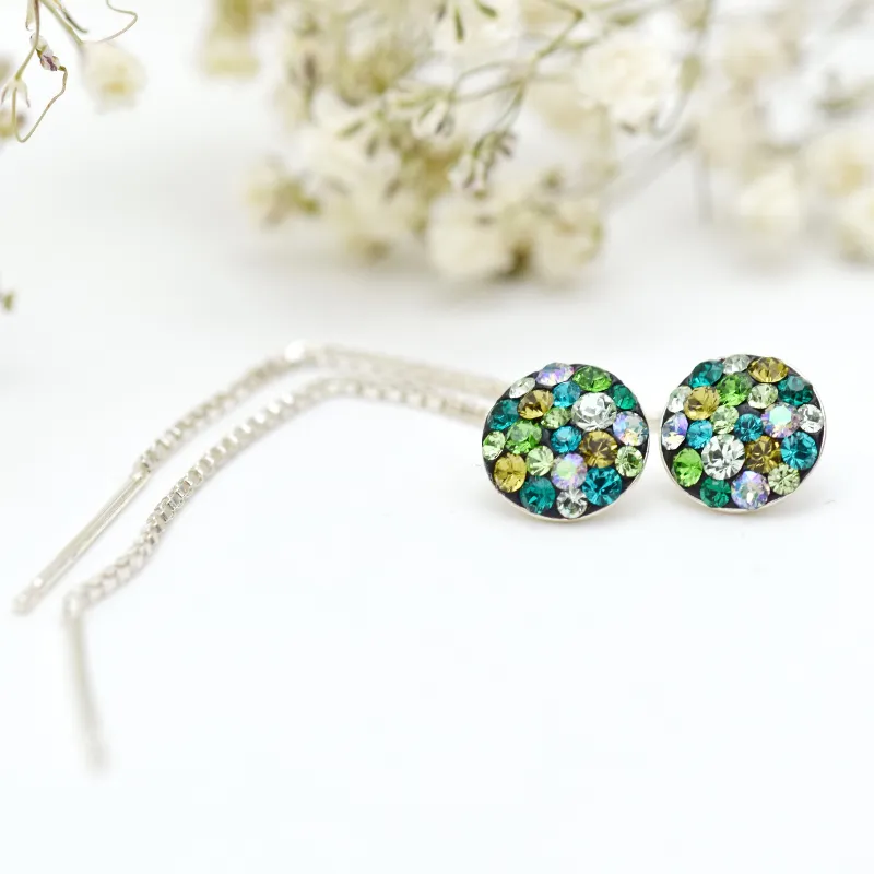 Margeluta.dincristal cercei Chaton Ball Green lănțișor argint