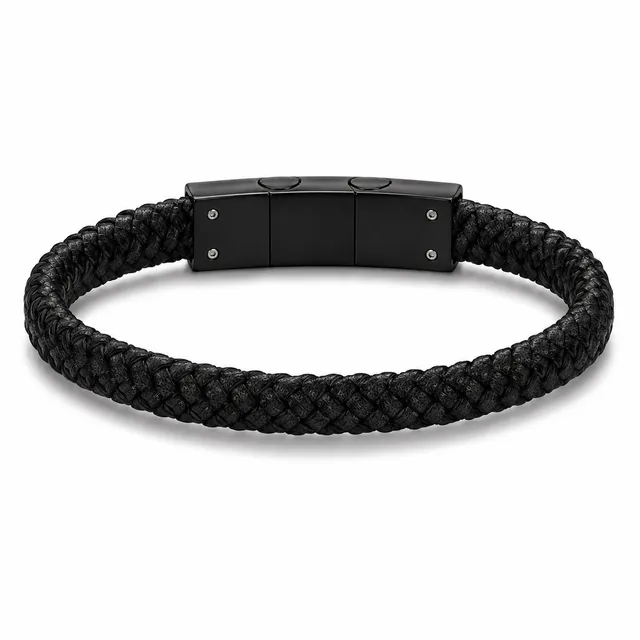 Frank 1967 bratara piele impletita neagra cu otel