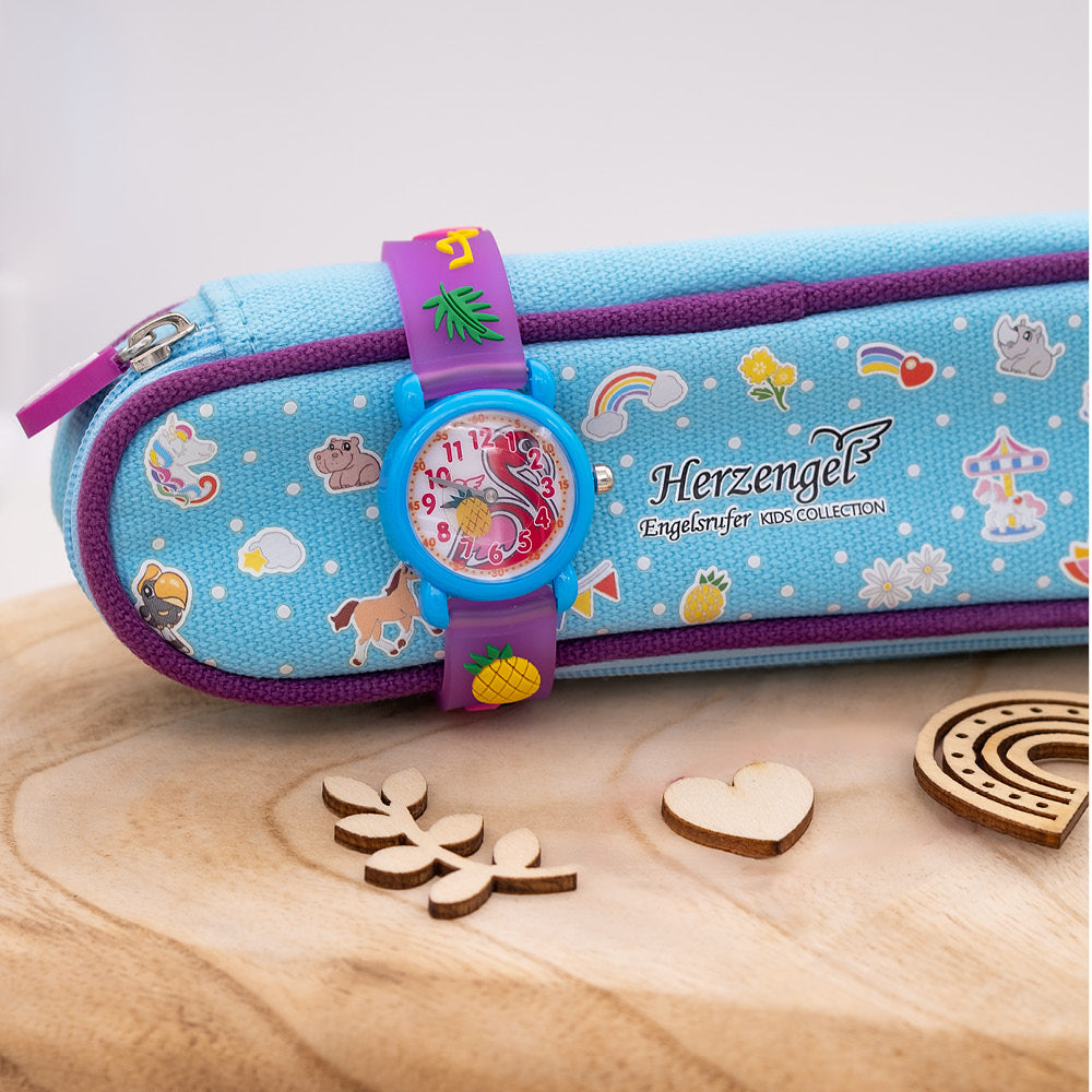 Herzengel Flamingo ceas copii roz cu penar