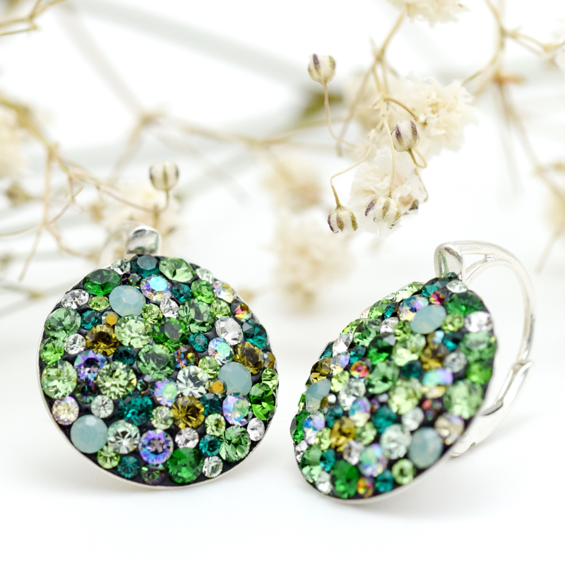 Margeluta.dincristal Chaton Queen Green cercei argint verzi