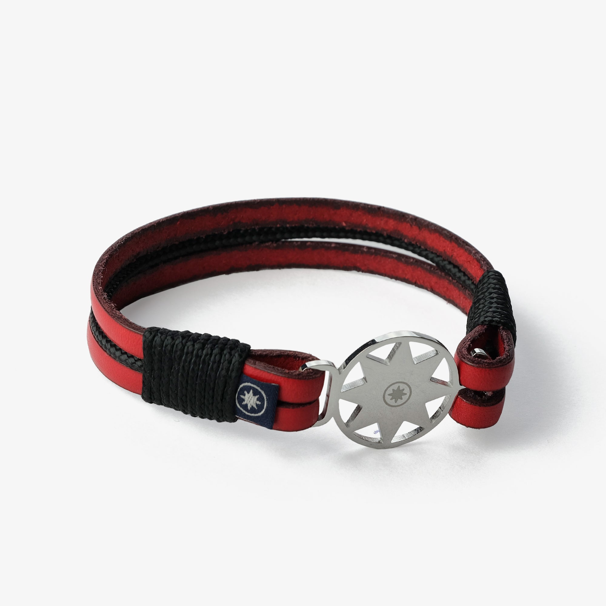 Old Skipper Scarlet bratara piele rosu-negru ancora