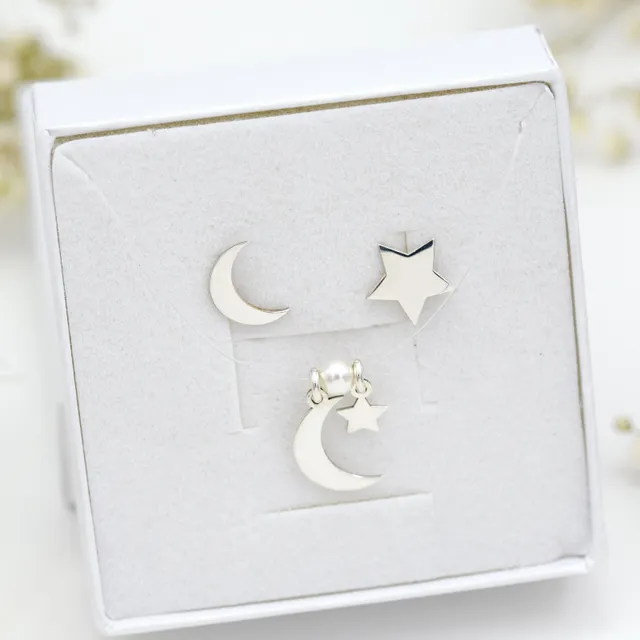 Margeluta din cristal set Luna si Stea argint lant + cercei