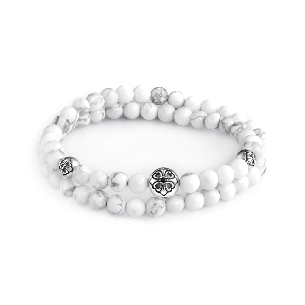 DualStax Howlite Argint brățară bărbați double wrap 6 mm