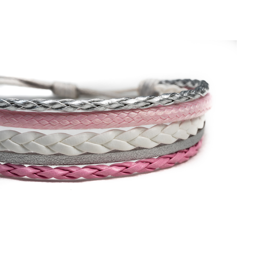 CrisFeather Icy Pink brățară piele roz alb damă