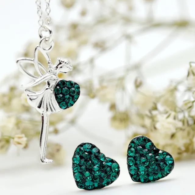 Margeluta.dincristal Set Libelula Tinkerbell argint emerald