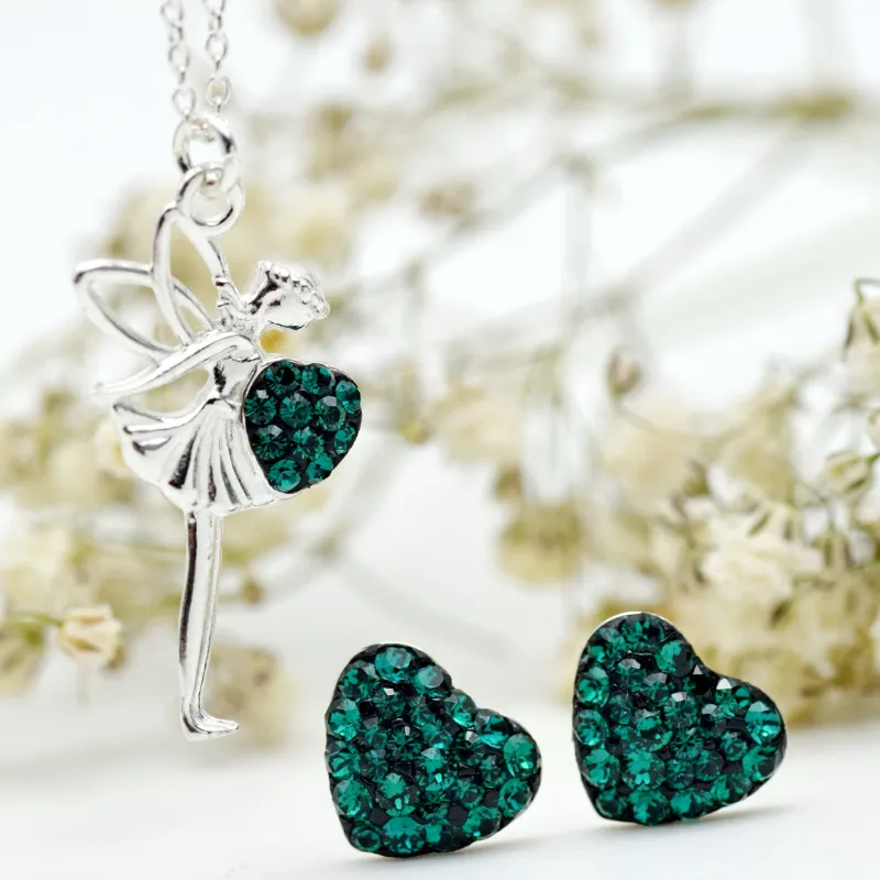 Margeluta.dincristal Set Libelula Tinkerbell argint emerald
