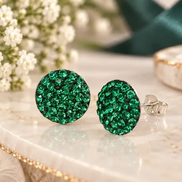 Margeluta.dincristal Big Chaton Ball Green Mint cercei argint 12 mm