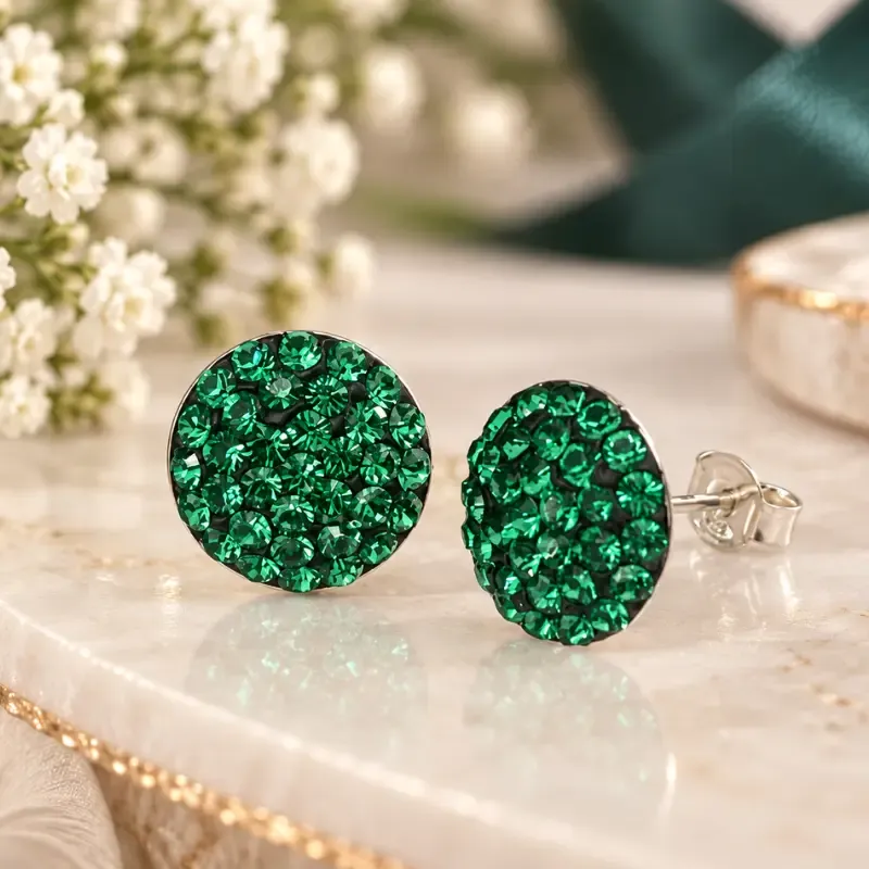 Margeluta.dincristal Big Chaton Ball Green Mint cercei argint 12 mm