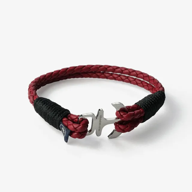 Old Skipper Crimson Waves bratara piele rosu inchis ancora