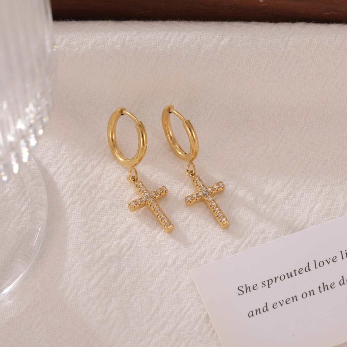 Rafini Golden Cross cercei placat aur 18K cruce