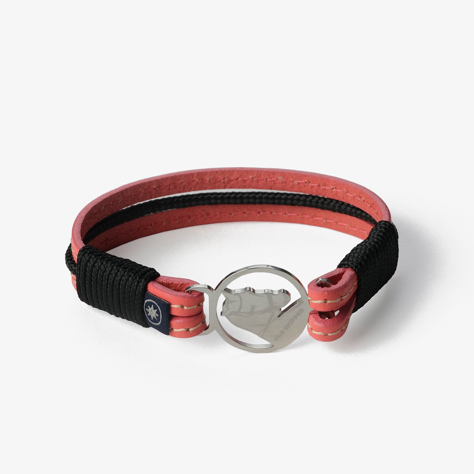 Old Skipper Coral Breeze Anchor bratara piele roz cusuta negru