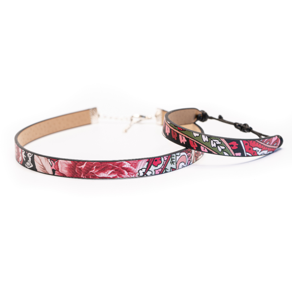 CrisFeather Abstract Roses set choker + bratara floral rosu