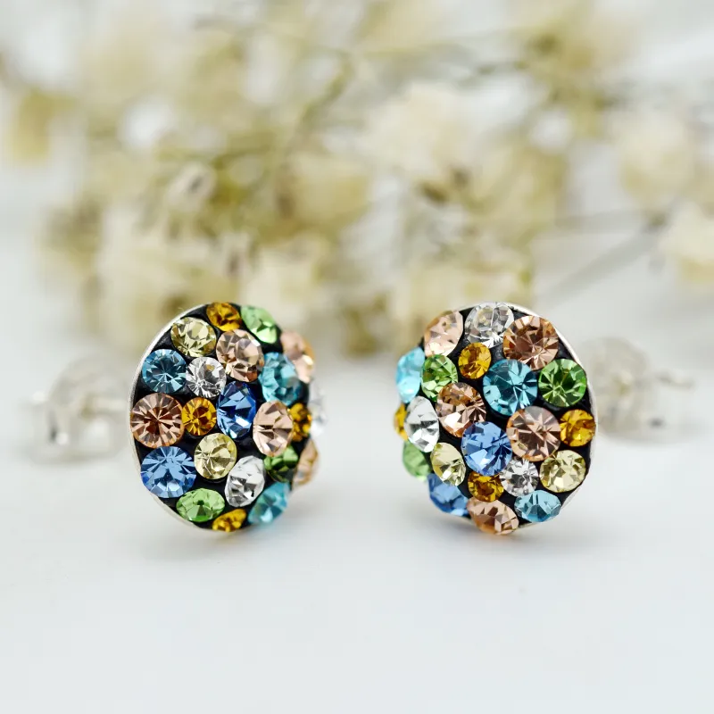 Margeluta.dincristal Chaton Ball Multicolor cercei surub argint