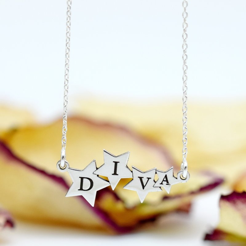 Margeluta.dincristal DIVA lănțișor steluțe argint personalizat