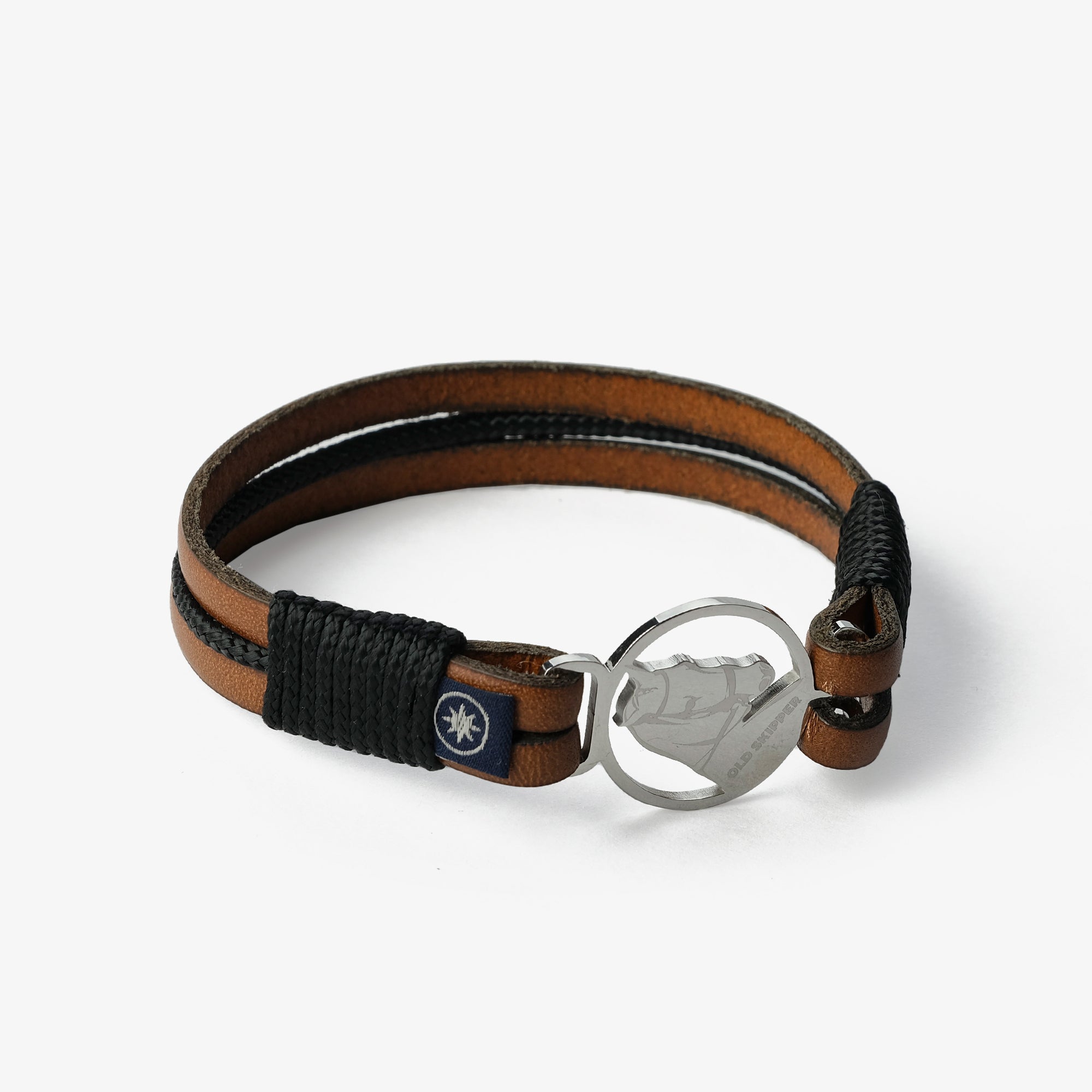 Old Skipper Seafarer bratara piele cal maro-negru