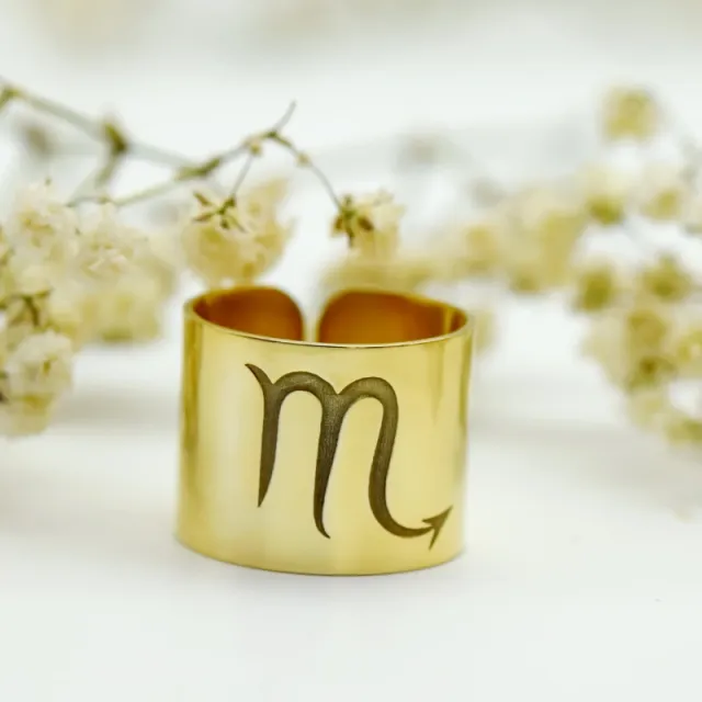 Margeluta.dincristal Inel Zodiac inel reglabil argint aurit simbol