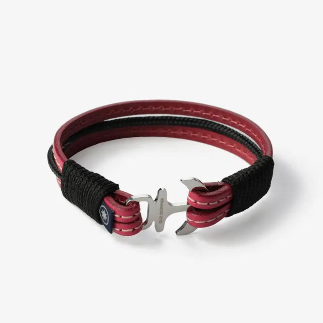 Old Skipper Twilight Symphony brățară piele ancoră fuchsia-negru cusută