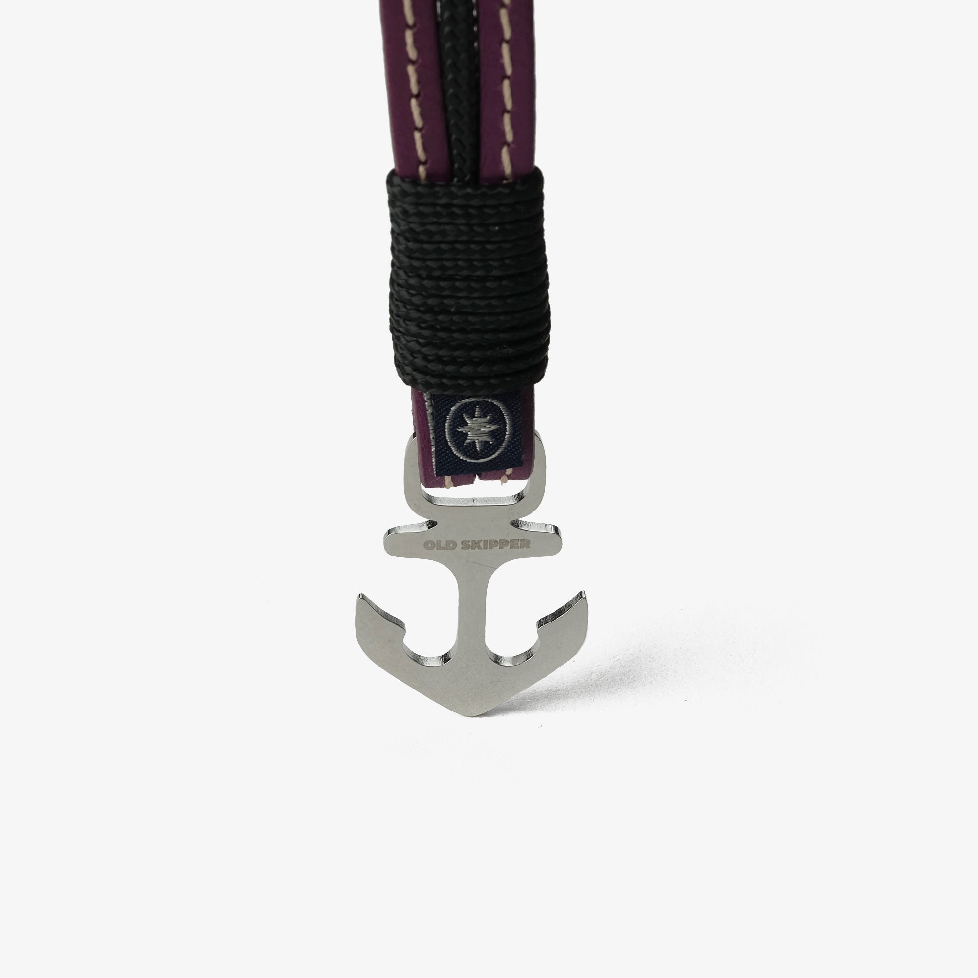 Old Skipper Plum Dream bratara piele mov-negru ancora