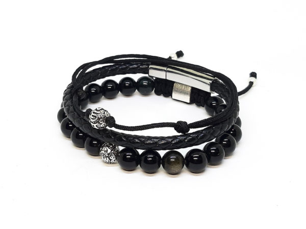 dualstax Black set bratari barbati onix piele snur 3 piese