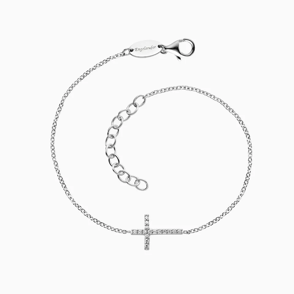 Engelsrufer Kreuz bratara argint 925 zirconia reglabila