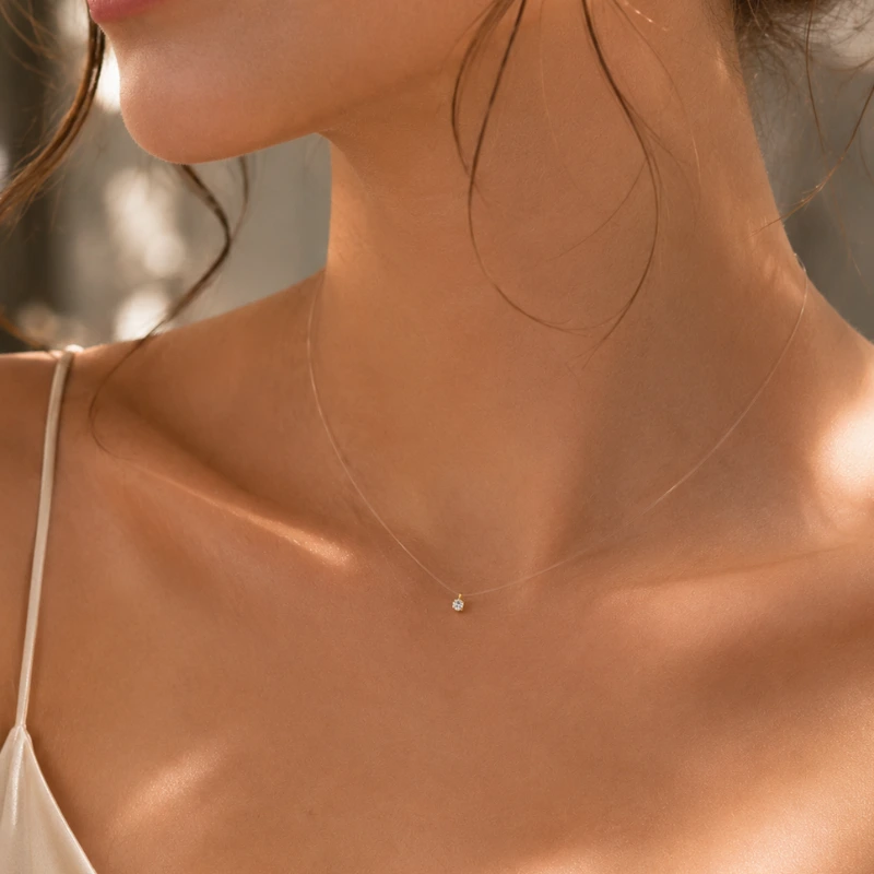 Margeluta.dincristal Fir Transparent colier aur 14k mărgeluță