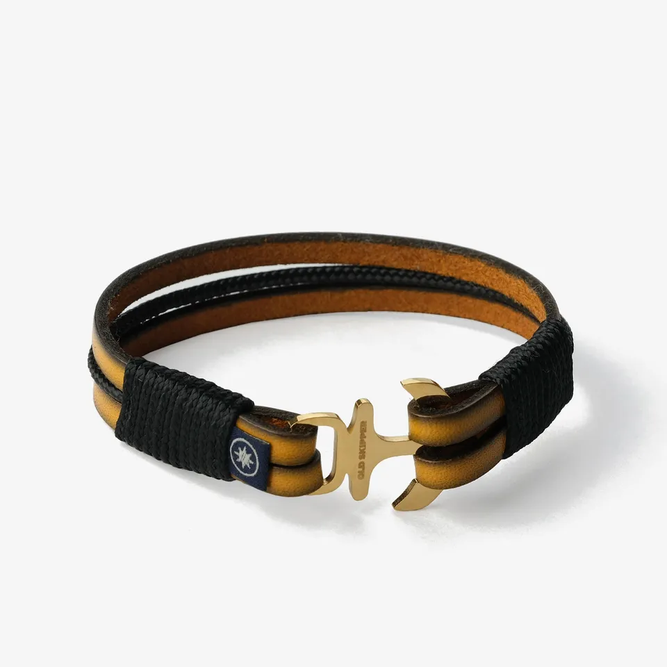 Old Skipper Royal Bee bratara piele galben-negru ancora